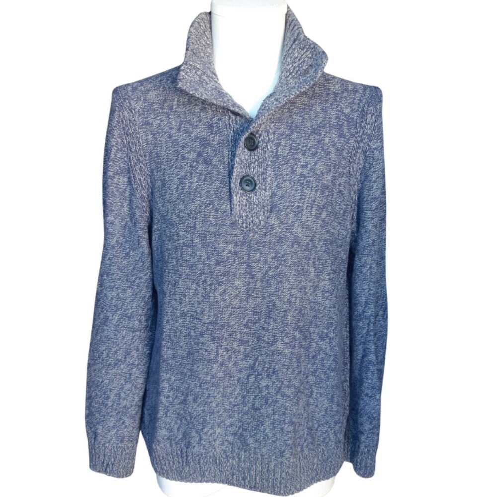 Kenneth Cole Unlisted SZ M Mock Neck 4 Button Pullover Blue Men's Cotton Sweater